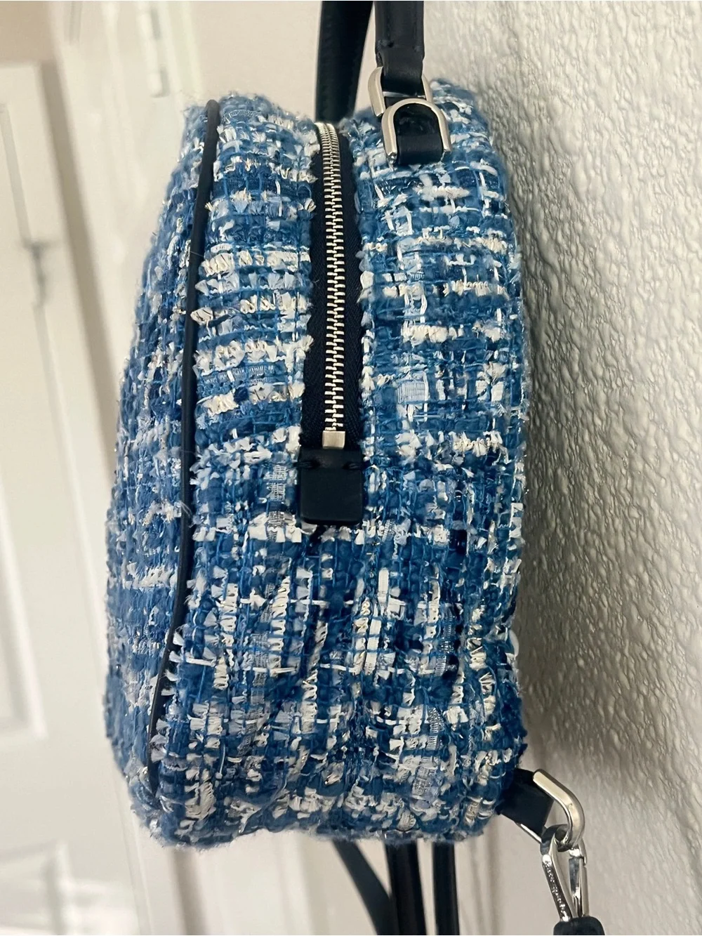 Kate Spade Briar Lane Blue Tweed Mini Convertible Backpack